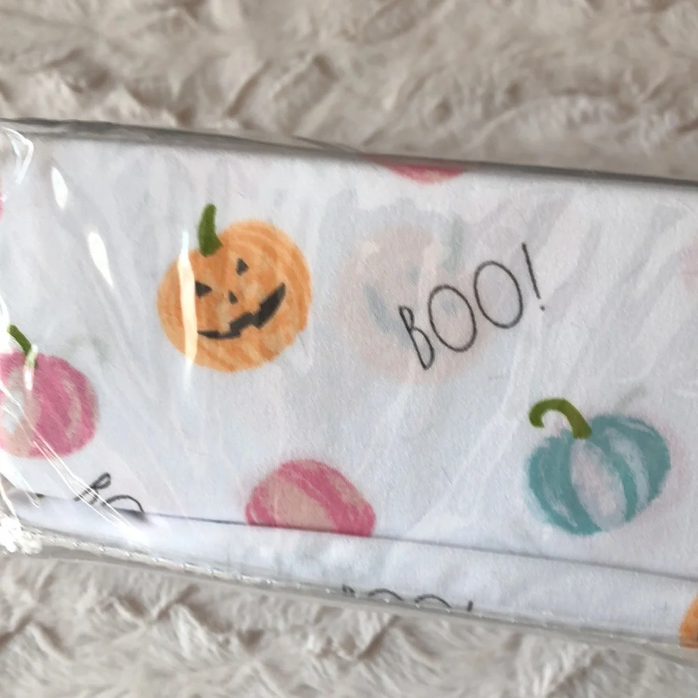 Rae Dunn BOO Halloween Pastel Pumpkins Jack O Lantern Sheet Set - QUEEN